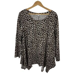 Green Envelope Womens Leopard Print Tunic Top Sz 1X Hanky Hem Asymmetrical Flowy